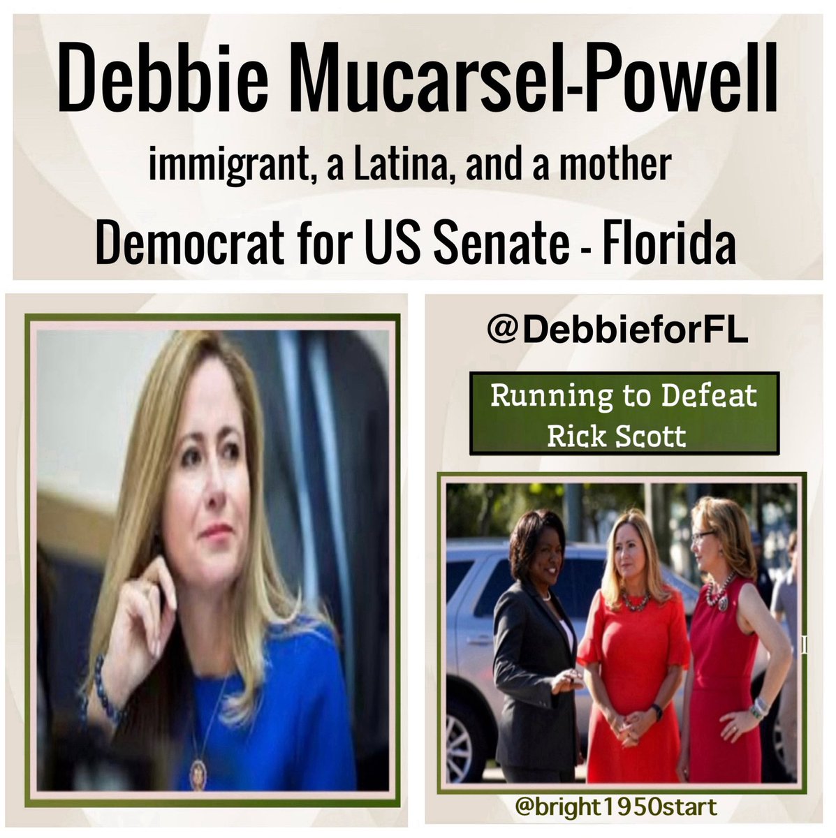 Debbie, is running for the U.S. Senate for Florida 2019 -2021, she served in U.S. Congress, Florida #26, and was on the House Transp/Infrastructure and Judiciary Comm @DebbieforFL debbieforflorida.com Florida Primary 8/20/24 #DemVoice1 #LiveBlue #ResistanceUnited #OneVoice