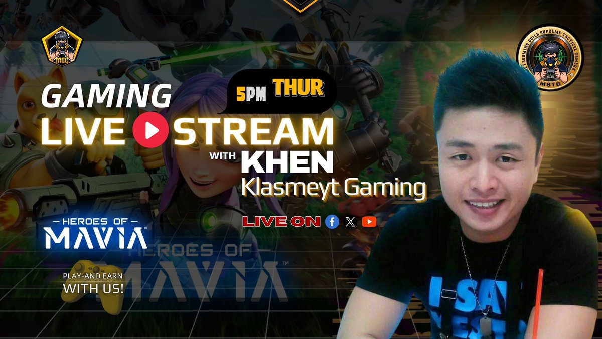 🎮 MGG Gaming Livestream Curious about the @MaviaGame? We'll cover it on our next gaming livestream! 😉 Tune in: ⏰ May 2 | Thu | 5PM PHT 📍 facebook.com/MetaGamingGuil… #Gaming #GameFi #livestream #gamestream #MGG #MetaGamingGuild #Mavia