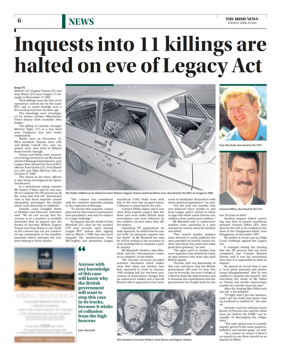 Inquests into the deaths of 11 people during the Troubles have all but ended prematurely with the introduction of the British government’s Legacy Act. Coroners sitting in three inquests delivered their findings to relatives yesterday. The latest blow to truth recovery comes as…