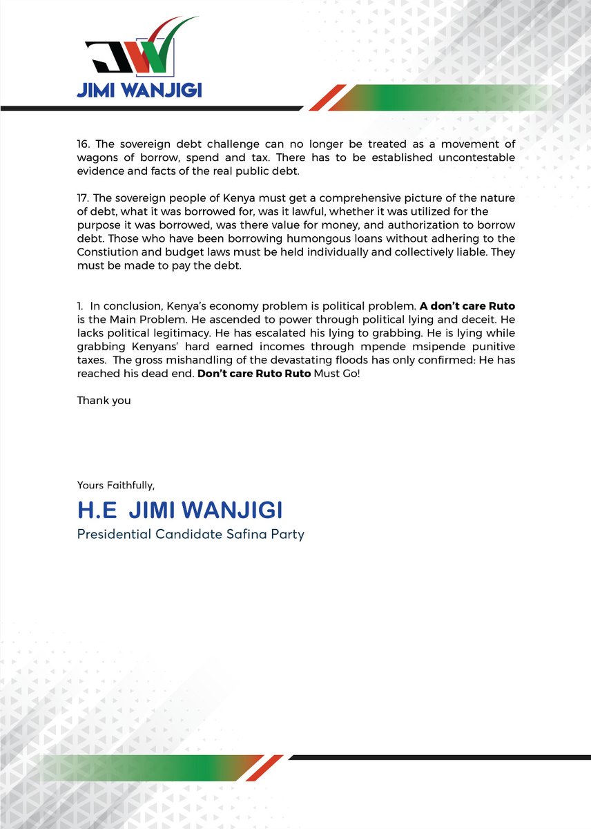 Today, my heart is heavy with sadness for the loss of life, injuries, and destruction caused by the ongoing floods in our country. A don’t care Ruto must unequivocally apologize to the people of Kenya for contemptuously abandoning them in their hour of utmost need.