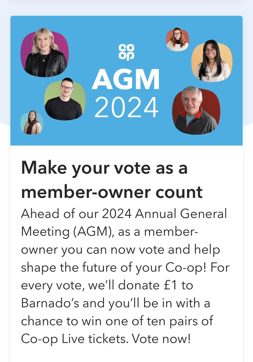 I just voted…. On the @coopuk App! It was very easy. It’s our Co-op, have your say!