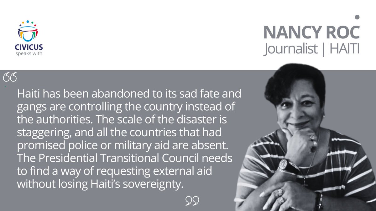 🇭🇹Haiti: ...'how can gangs be persuaded to lay down their arms when they are making millions from kidnappings and arms sales? Crime is a very lucrative business for gangs and for citizens facing great poverty. ' - @TheNancyRoc 
🔗web.civicus.org/NancyRoc #CIVICUSLens