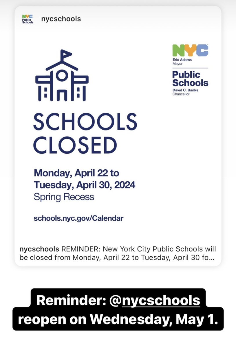 Reminder: Schools reopen tomorrow, Wed. May 1st