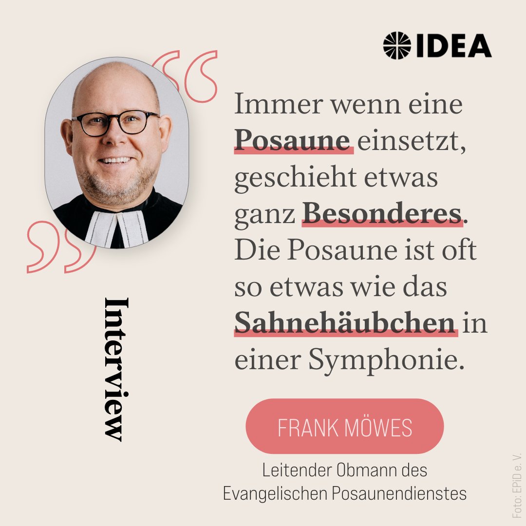 Zum Deutschen Evangelischen #Posaunentag werden über 15.000 Blechbläser erwartet.

Im Interview erklärt Pfarrer Frank Möwes, was die #Posaune besonders macht:
➡️ s.idea.de/4m6

Jetzt IDEA-Digital testen!
➡️ s.idea.de/eineuro