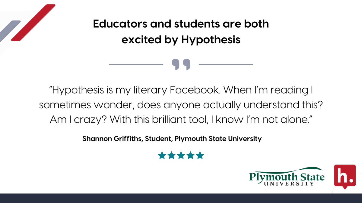 Excited to spotlight Shannon Griffiths, a student at @PlymouthState, sharing their thoughts on Hypothesis! Shannon describes it as their 'literary Facebook,' providing a sense of community in their reading journey. Stay tuned for more insights! #EdTech #SocialAnnotation