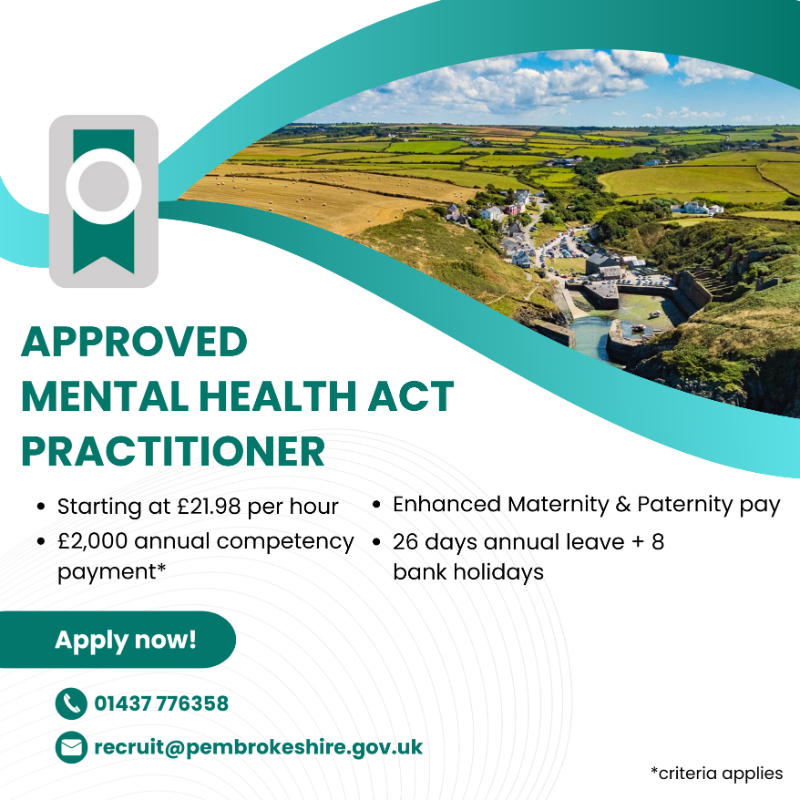 Help support & safeguard Pembrokeshire’s most vulnerable in this impactful & rewarding role Approved Mental Health Act Practitioner Apply today! Jobs and Careers - Pembrokeshire County Council pembrokeshire.gov.uk/jobs-and-caree… Contact details: 01437 776358 / recruit@pembrokeshire.gov.uk