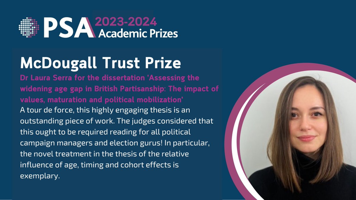 🏆 Spotlight on our Academic Prize winners! This year's McDougall Trust Prize for a dissertation in elections, electoral systems and representation was awarded to @Laura__Serra (@EPO_lse). Many congratulations!! 👏👏 More: psa.ac.uk/psa/news/psa-c…