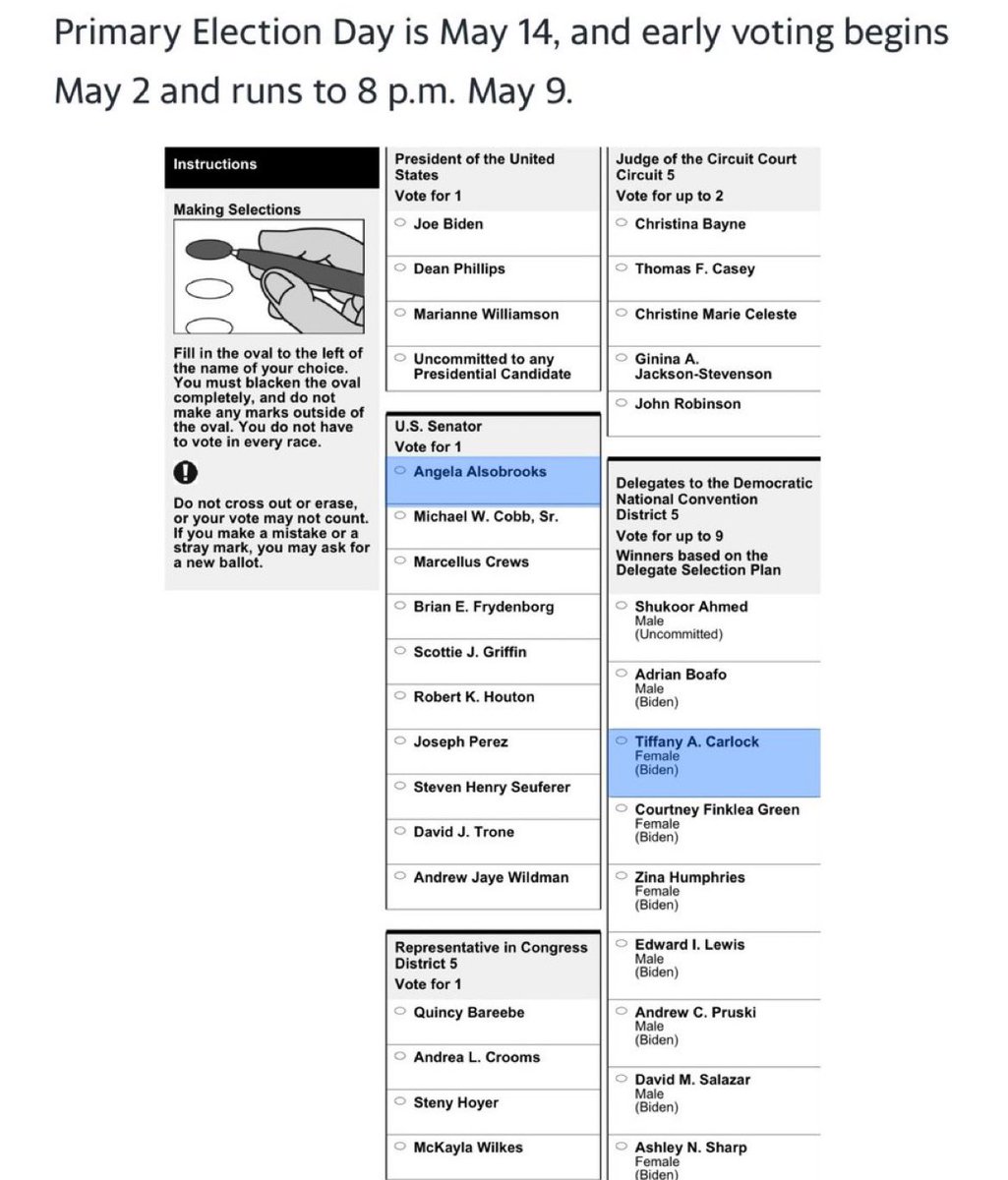 The Maryland Primary is only 2 weeks away. 

If you are in Steny Hoyer’s district #MD05 please vote for me since I am running for Delegate to the Democratic National Convention. 

And please vote for Angela Alsobrooks for Senate.