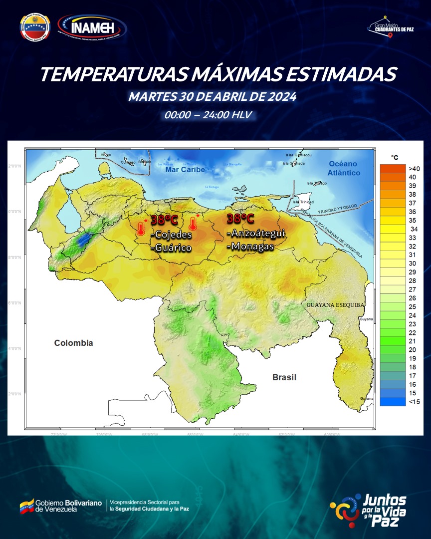 #30Abr #INAMEHInforma Temperaturas Máximas Estimadas #SomosPuebloUnido