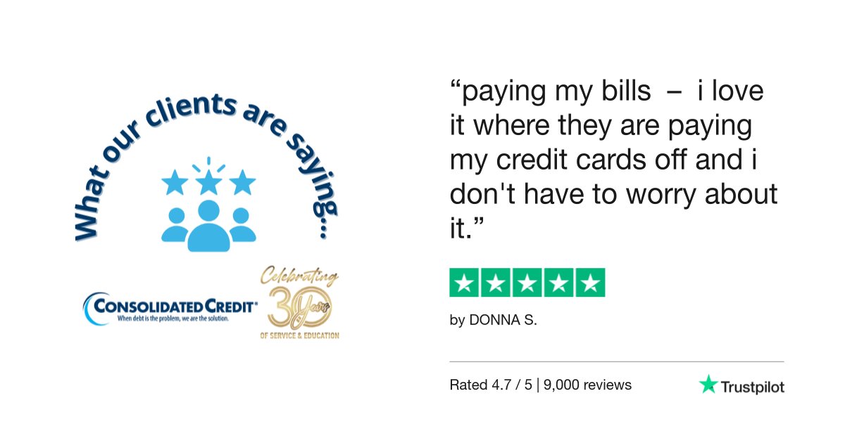 💬#ReviewoftheDay
🙌#ConsolidatedCredit, helping people get out of debt and get their finances in order since 1993.
☎️Call us – 1-844-450-1789

🥳 #Celebrating30Years #Testimonial #Review #DebtManagement #CreditCounseling #HousingCounseling #DebtSucks
Read less