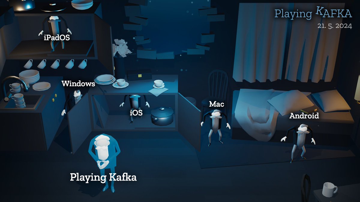 We are talking a lot about Steam, but be assured Playing Kafka is coming out on other platforms too – including, of course, mobile! The date: 21st May. #indiegame #kafka #adventuregame