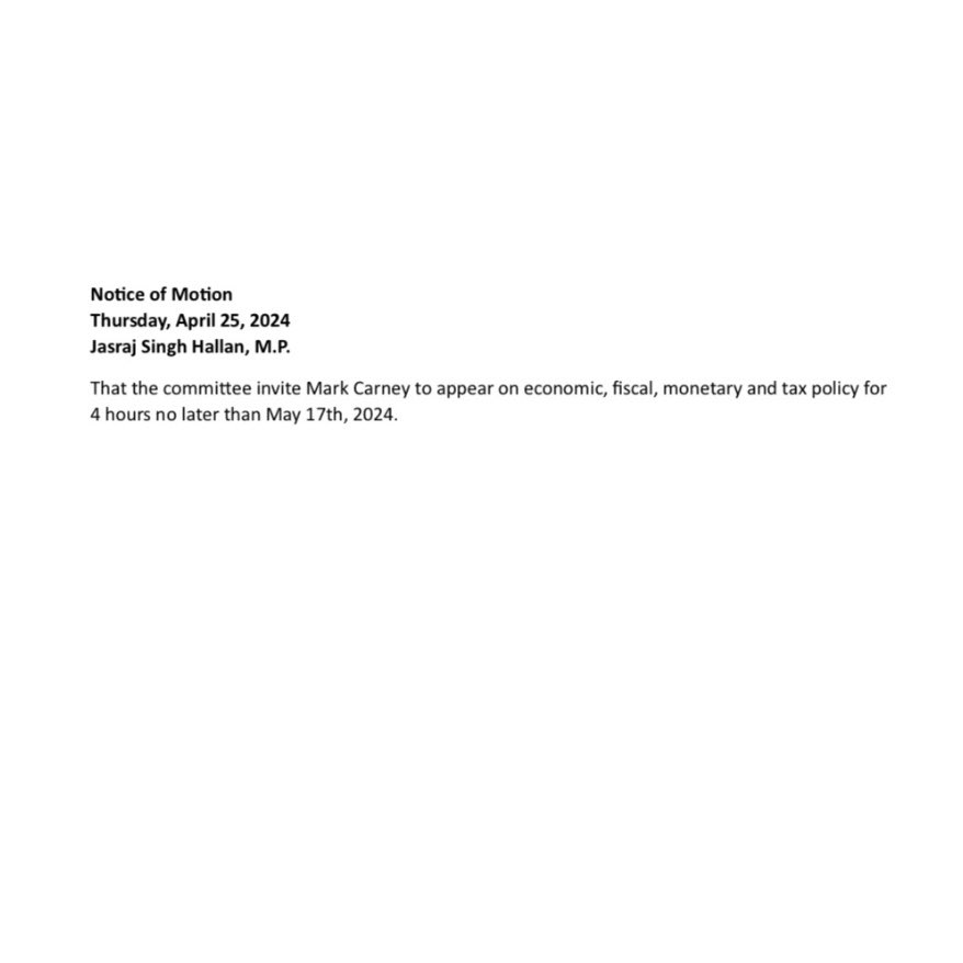 TODAY Carbon tax Carney has launched his campaign to replace Trudeau. How much will he increase Trudeau’s carbon tax? Motion to call Mark Carney to committee today at 11am.