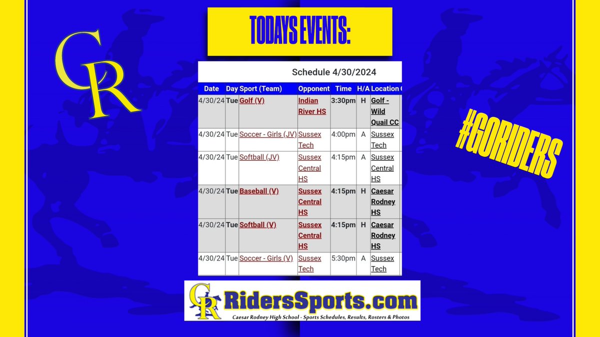 Today's events: 4/30/24 Go Riders!!
