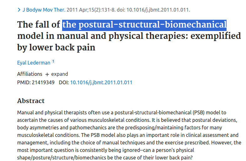 The postural-structural-biomechanical model of pain is dead

It has been dead for a long time - at least since Lederman published his article back in 2011.

Nonetheless, it is still very popular among therapists as well as patients.

Why?

Because it is so simple and easy to…