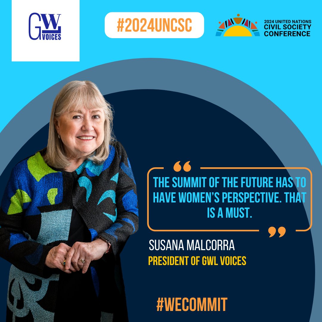The 2024 UN Civil Society Conference #2024UNCSC is not just about talk – it's about action. As #GWLVoices, we are ready, and #WeCommit to women's representation as our President @SusanaMalcorra says