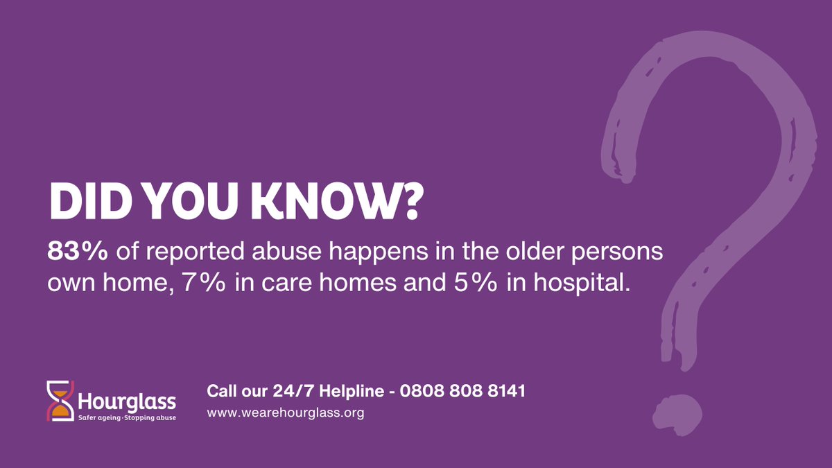 Did you know that most cases of abuse committed against older people takes place in the victim-survivors own home? This means that most of this abuse happens behind closed doors, committed by those close to the victim-survivor. Find out more ➡️ knowledgebank.wearehourglass.org