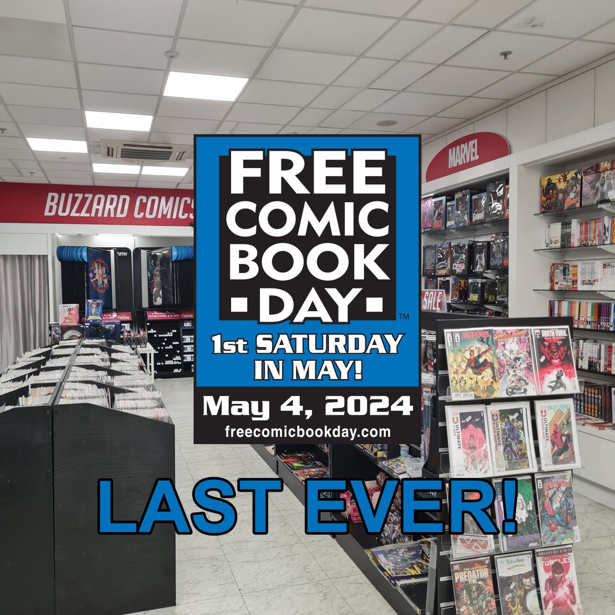 BuzzardComics's tweet photo. This Saturday will be our last ever Free Comic Book Day in The Quays!

Our 10% off everything sale is still ongoing with a bunch of new stock arrived this week.

So come on down and grab a bargain and not to mention a whole host of Free Comics!

#FCBD https://t.co/NiELEmITN8