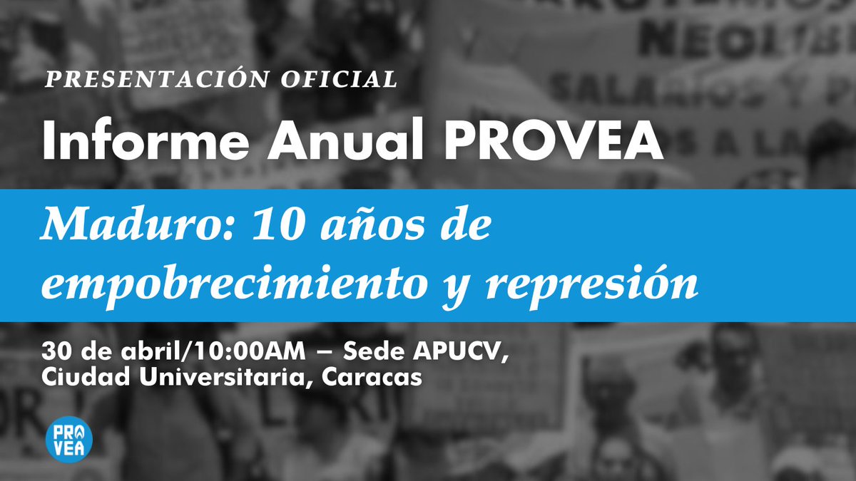 Hoy martes #30Abr presentaremos nuestro #InformeProvea2023, la investigación de 35 años sobre la situación de 14 derechos en Venezuela.🚨 Con el Informe Especial “Maduro: 10 años de empobrecimiento y represión” 📍 APUCV/Caracas, 10:00 AM Registro ➡️ bit.ly/RegistroIA2023…