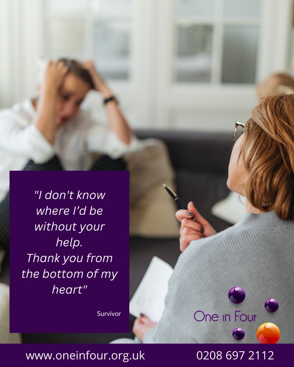 You are not alone. One in Four’s counselling services supports recovery from CSA with one-to-one counselling in a safe and nonjudgmental environment. Don't hesitate to get in touch with us to find out more oneinfour.org.uk #traumarecovery #traumasupport #CSArecovery