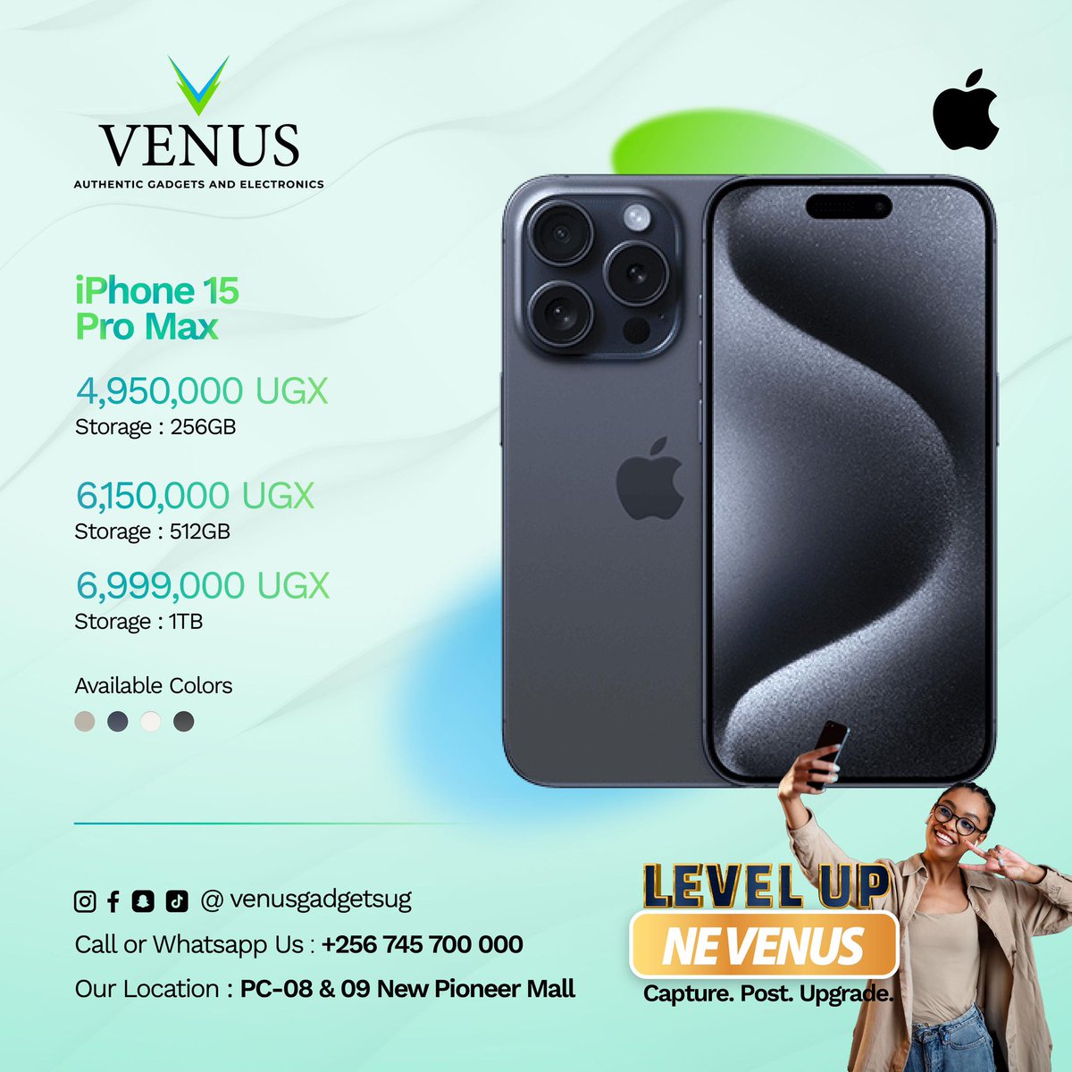 🚨🚨OFFER ALERT🚨🚨

You can get yourself the iPhone 15 Pro & iPhone 15 Pro Max at these affordable prices.
Check out the shop now!!!
(Offer Valid till 5th May⏰)

Remember: You can also Capture➡️Post➡️Upgrade 
#LevelupneVenus
