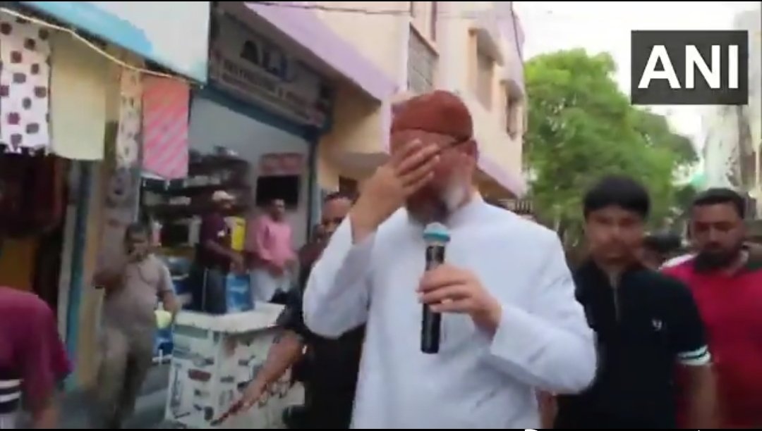 First time Razakar Owaisi has released a Telugu campaign song & he's carrying out door to door campaign