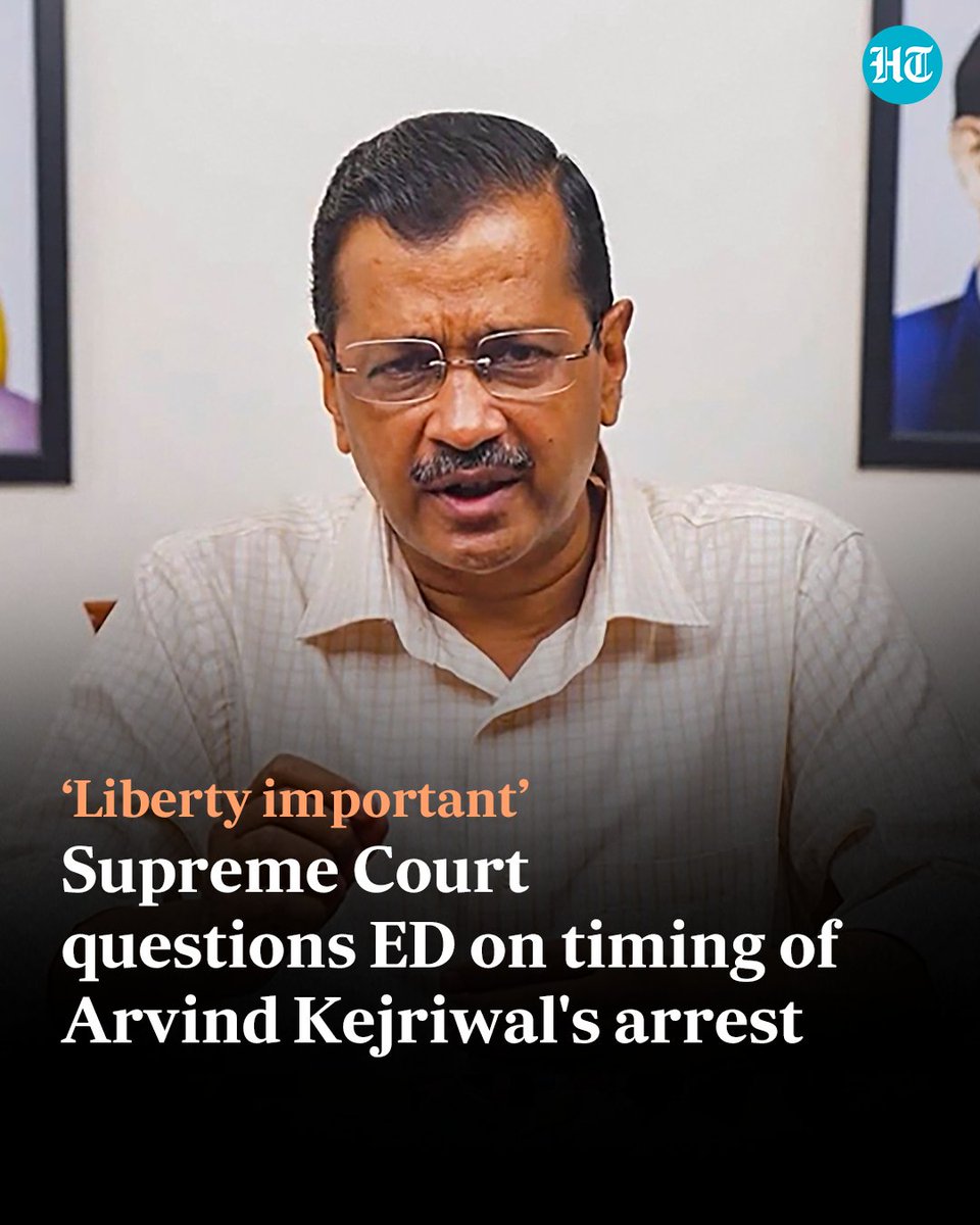 Hearing a plea by #ArvindKejriwal against his arrest in the #Delhi excise policy case, the apex court observed that liberty is 'very exceedingly important'  

#ExcisePolicyCase #DelhiExcisePolicy #AAP
Read more hindustantimes.com/india-news/sup…