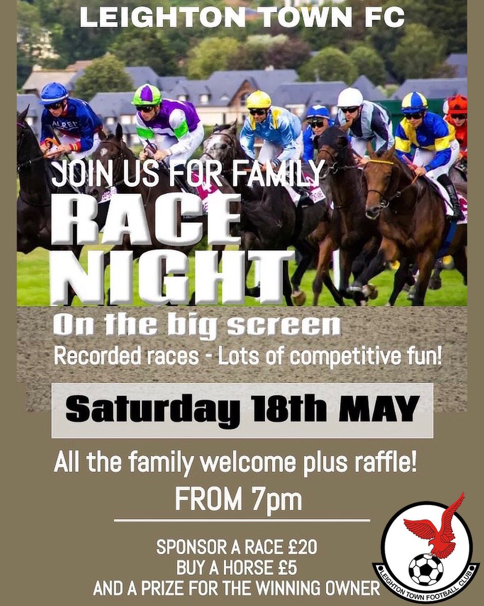 ‼️One For Your Diary‼️

Join us on Saturday 18th May for our Family Race Night from 7pm. 
All will be very welcome

#leightonbuzzard #bedfordshire #family #familyfun #racenight #allwelcome #venue