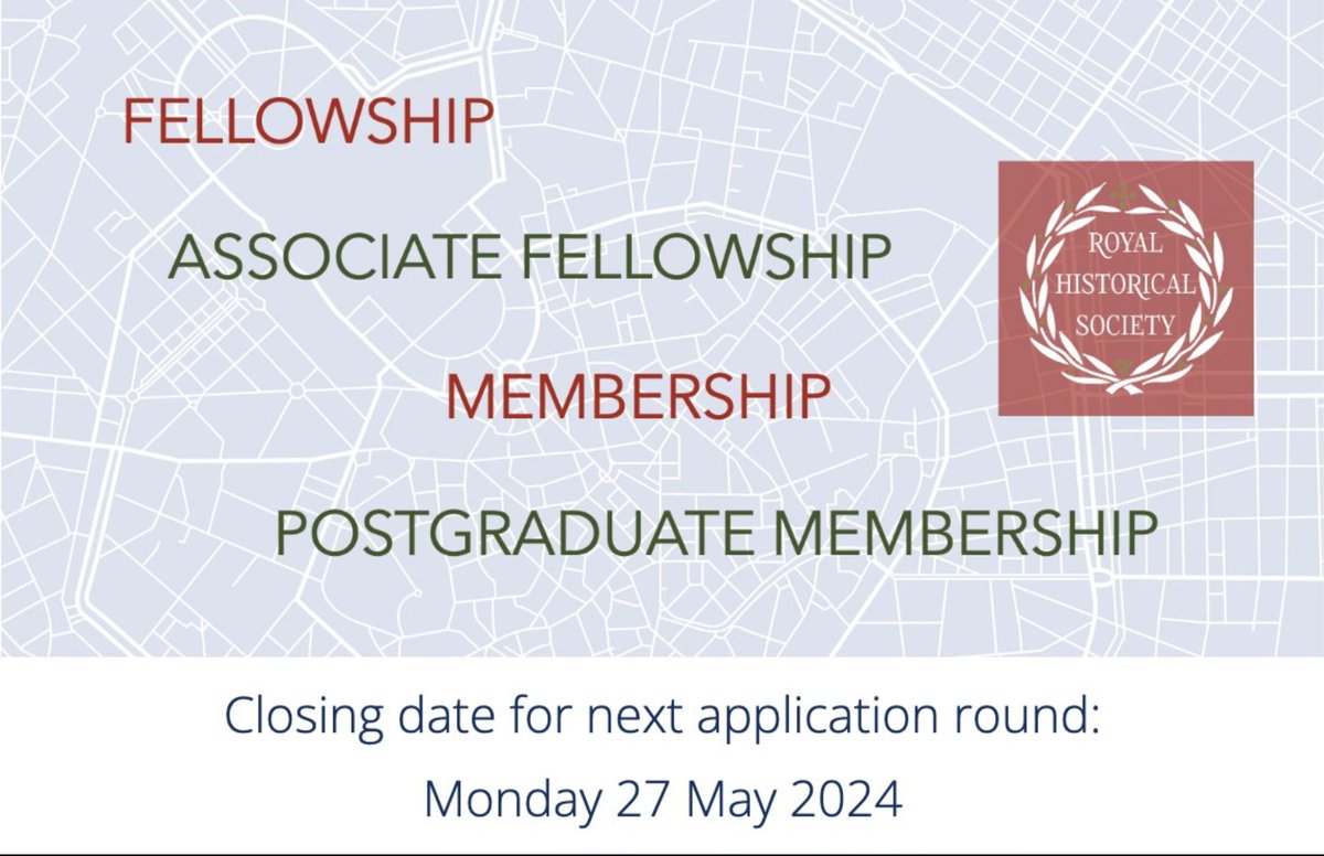 .@RoyalHistSoc welcomes applications to join us as Fellows, Associate Fellows, Members or PGR Members. Our next closing date is 27 May. More on Fellowship / Membership, and the benefits of joining the Society, available here: bit.ly/45lOzr0 #twitterstorians