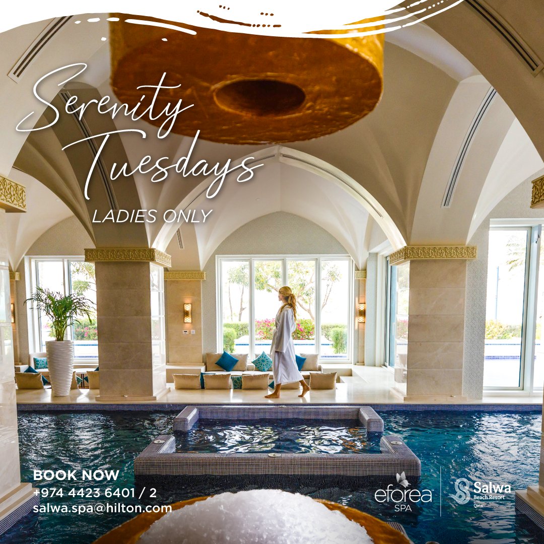 Your oasis of relaxation Escape the hustle and bustle with your besties at Serenity Tuesday! Enjoy a pampering session with massages, scrubs, & delectable dining, all while lounging by the pool or beach in your private cabana. Book now for the girls' day out! @HiltonSalwa