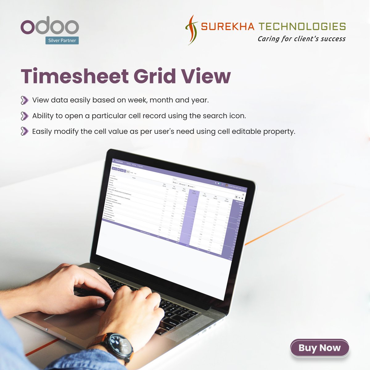 Unleash the Power of Grid View in Timesheet for Odoo Community Edition! Tired of limited timesheet views in the #OdooCommunity Edition? We've got the solution for that! Get your Odoo #Timesheet Grid view app! apps.odoo.com/apps/modules/1… #Odoo #OdooApps #OdooApps #SurekhaTech