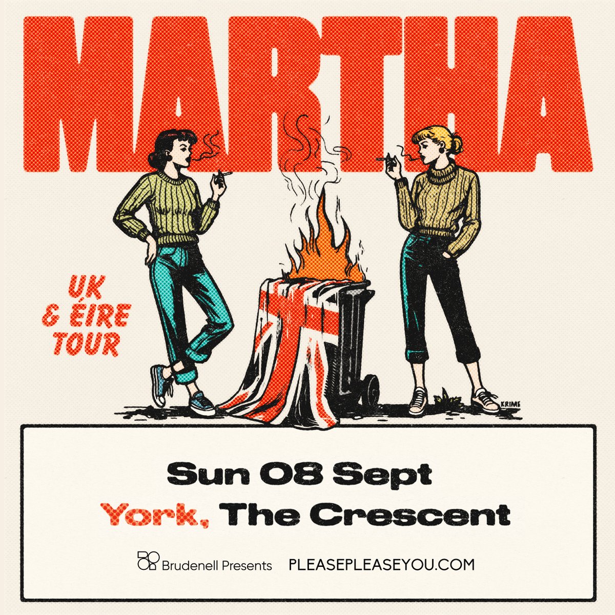 We can't stop announcing gigs today. 😮‍💨 County Durham based power-pop heroes @marthadiy are live in York at @TheCrescentYork on 8th September! 🎸 Tickets on sale Thursday @ 10AM, will be a fun one. 🕺 In collaboration with @PleasePleaseYou 🤝 ➡️ bit.ly/Martha-York