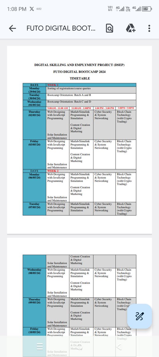 @mrbayoa1 I need a laptop for my 300Lvl IT program in FUTO for Matlab/simulink programming 
This is our timetable

@pikaso_me screenshot this