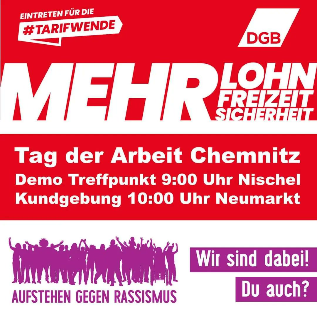 Die #noafd in #Chemnitz hat kein Problem mit Krah, er ist morgen zum 1.Mai mit vor Ort. Wir sind mit einem Infostand geplant bei der DGB-Veranstaltung auf dem Markt und organisieren zusätzlich einen Protest. Kommt unbedingt vorbei, wer kann!