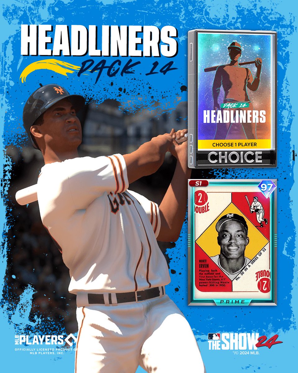 💪Prime Monte Irvin arrives today to #MLBTheShow 24 in Headliners Pack 14! Head over to the Show Shop around noon PT to grab this pack.