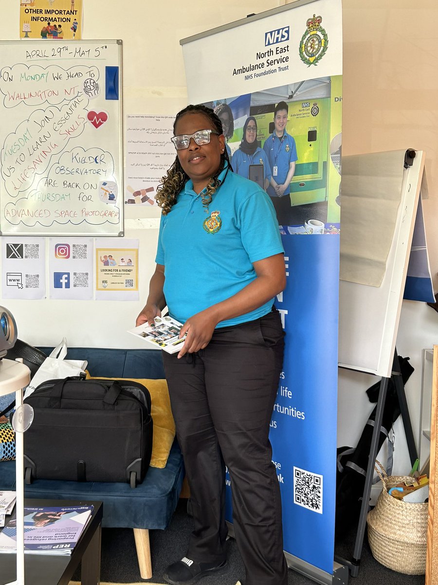 Our community ambassador Desere setting up at West End Refugee Services for our Lifesaving skills workshop. Our volunteers are the life of our positive action project and we love seeing them out and about @NEAmbulance #volunteering #communityvolunteering