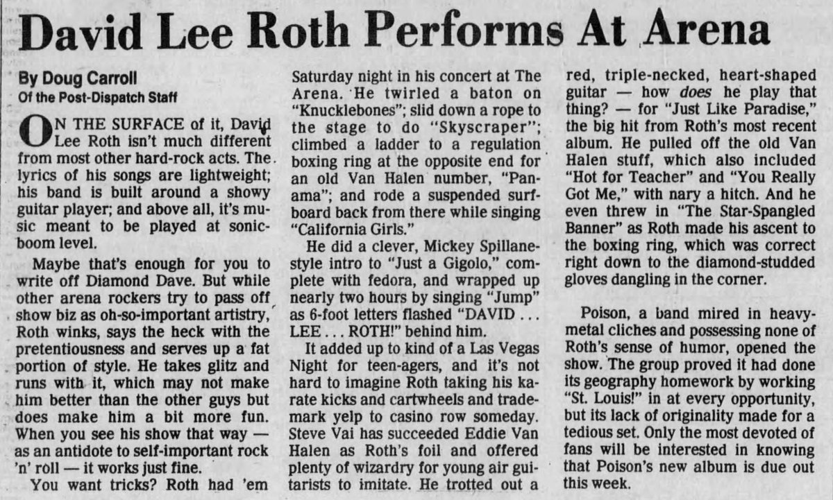 This Day in VH 4/30/81988: @DavidLeeRoth plays the Arena in St. Louis, Missouri.