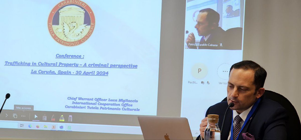 RITHMS_EU's tweet photo. John Kerr from @UniversityofLaw kick off our #conference's second session, sharing insights on heritage and cultural property #policing. Followed by a round table with #LEAs from #RITHMS Consortium showcasing strategies against art crimes and illicit markets.🌍👮‍♂️🏛️ https://t.co/4yL2ZeSdIg