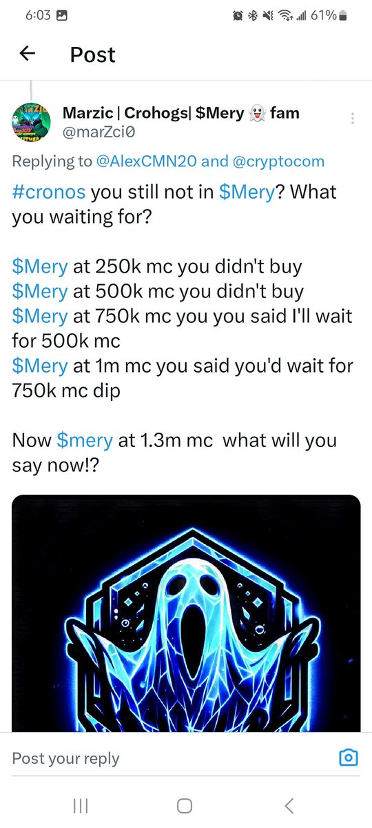 This was $Mery a week back. $Mery is now above 10m and heading much higher day by day!  Soon @cryptocom  @kentimsit  won't  be able to ignore the community here.  $mery fam ✊️✊️✊️
#crofam   
@cronos_chain 
#100xMemecoins