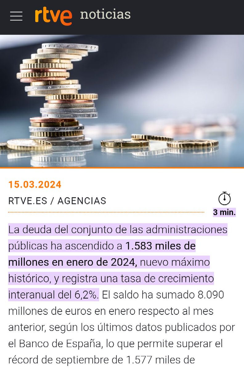 El crecimiento del PIB en el Q1 de 2024 es del 0'7%, 2'4% interanual. Un 'éxito' que sólo nos ha costado una subida de la deuda pública interanual del 6'2%. Yo lo veo. Un plan sin fisuras.