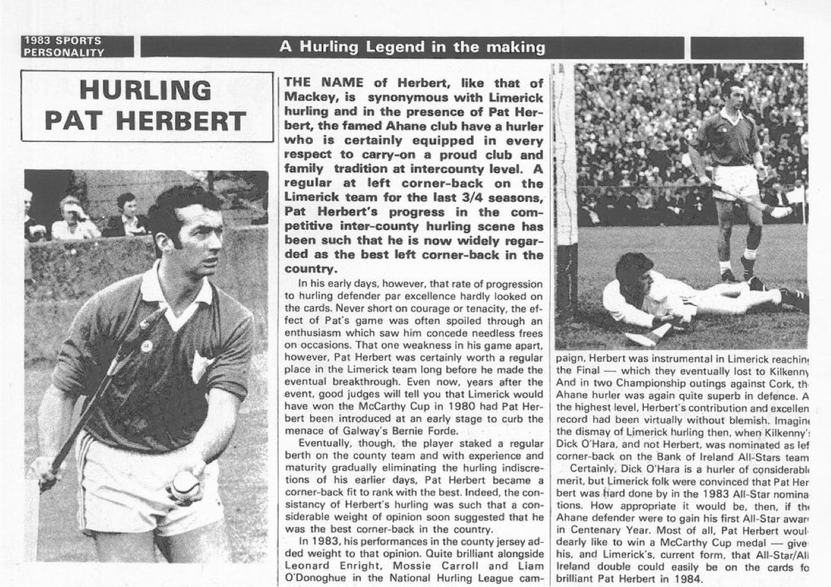 A feature on Pat Herbert of Limerick & Ahane from 1984