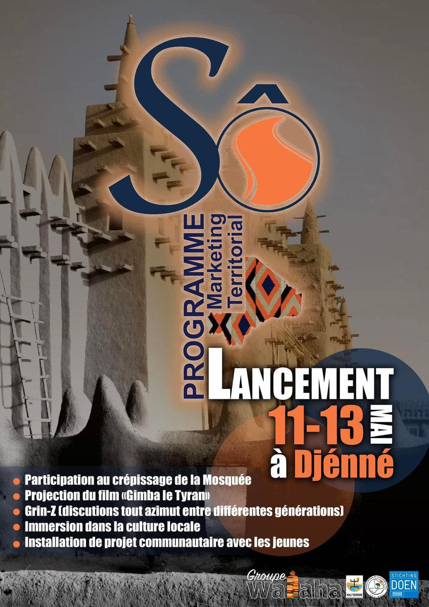 Alors, population ❤️ Le programme de Marketing Territorial va s’installer dans la merveilleuse ville de Djenné après Goundam, Nianfunké, Diré et Koulikoro.

#So le Programme de #MarketingTerritorialMali à Djénné : lancement les 11 et 12 mai 2024.

#GroupeWalaha