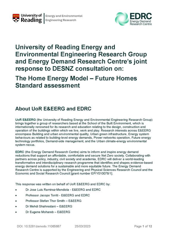 EDRC and University of Reading's Energy & Environmental Engineering Research Group released a joint response to @energygovuk consultation on the new #HomeEnergyModel - Future Homes Standard assessment. 👇 edrc.ac.uk/publications/j…