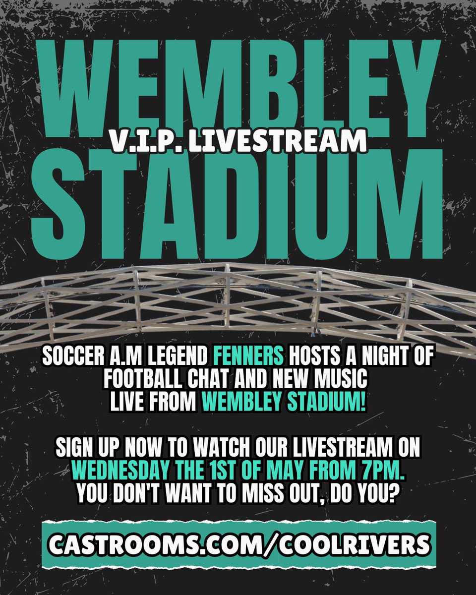 Cool Rivers: The Power of Legacy - Wednesday 1st May @ 7PM

We'd love for you to join our livestream from Cool Rivers' launch at Wembley Stadium!

With special guests including Soccer A.M.’s Fenners, panel discussions and musical performances!

castrooms.com/coolrivers