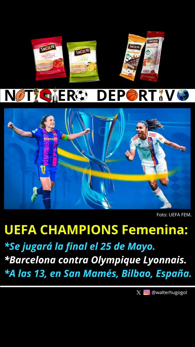 NOTICIERO DEPORTIVO. #Rosario #SantaFe #Argentina #FinalChampions #ChampionsFemenina #Barcelona #OlympiqueLyon #AlimentosMamina #AlfajoresRosarinos #SinCulpa @Unabuenatarde_ @FerBravo10 @eguidabria @fdmontenegro @nosvemosporahi_ @GDauar