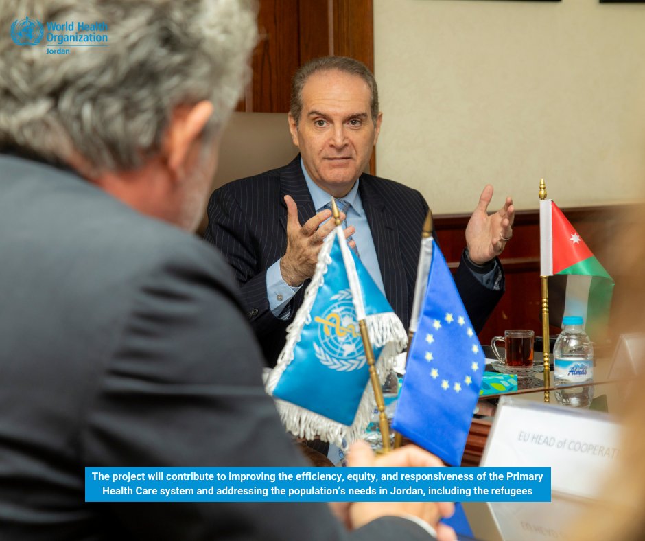 The World Health Organization and the European Union sign an agreement to enhance primary healthcare services in Jordan. @WHOJordan @mohgovjordan #HealthForAll shorturl.at/ghnpV