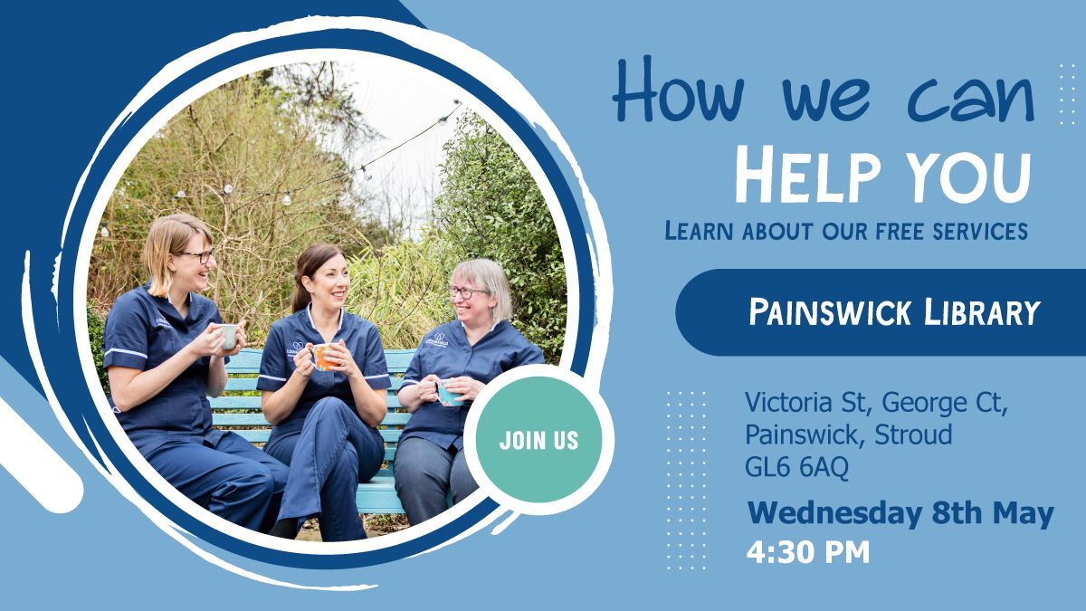 Are you coming to terms with a life-limiting condition or know someone who is? Join us at the Painswick Community Library Wednesday 8th May at 4:30pm to learn more about the free services we provide. #painswick #librarytalks #gloucestershire #hospice #endoflifecare