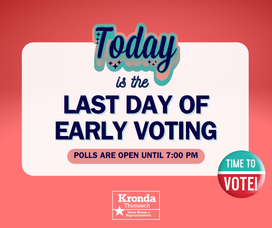 ‼️Don't forget ‼️Today is the last day to vote early for the May 4th election. Polls are open until 7:00 PM! Remember, you can vote at any polling location in Denton County during early voting. For more information on this election, visit: VoteDenton.gov.