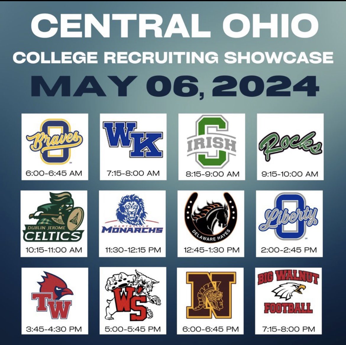 I will be participating in my schools college showcase May 6th at 6:00 a.m at Olentangy High School. Come out and watch perform! @CoachBart11 @OHSBravesFB