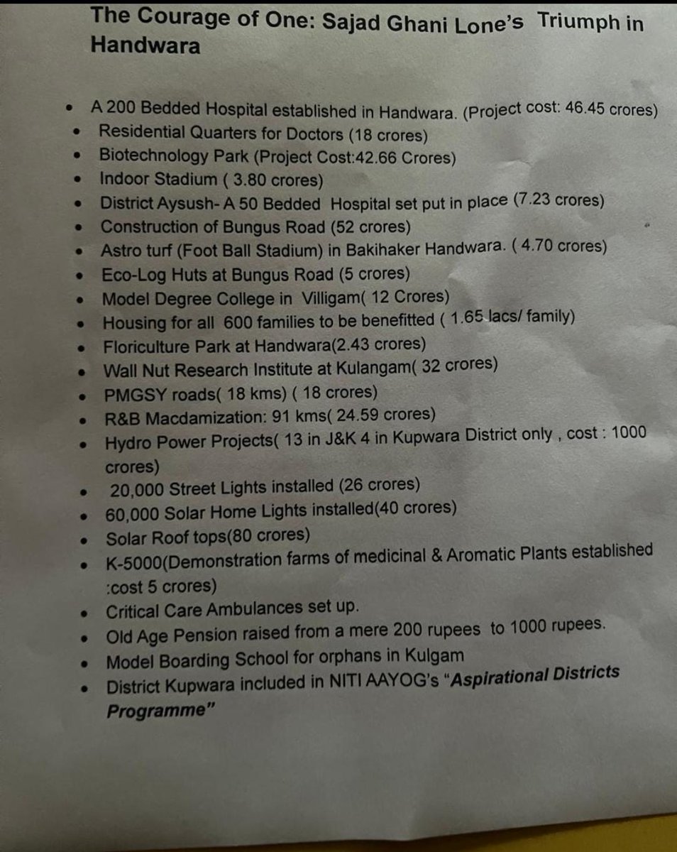 1400 Cr worth of projects by @sajadlone Sb in just 2.5 years in office ? Apart from instigating people to their deaths and mass corruption can we have report cards of NC ex MLA's, Minister's and MPs' report card ? For heaven sake, dont make us count projects from 1950's.