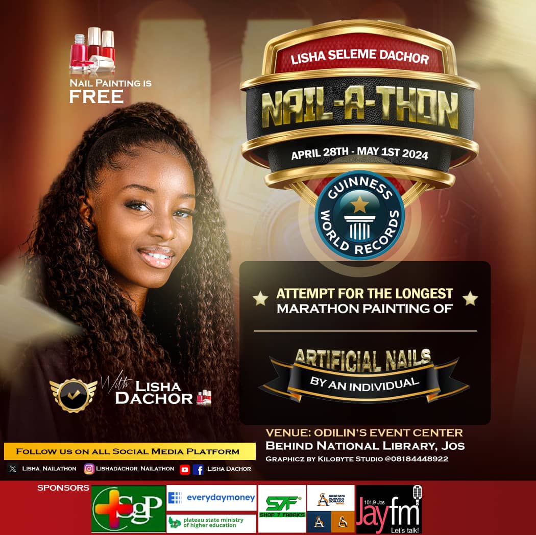 jerrydoubles's tweet photo. Dear X,

@Lisha_nailathon is Attempting the longest marathon painting of artificial nails by an individual on the @GWR #nailathon in Jos Plateau state.

36hrs gone and still going!

I can only imagine the stress and strain to keep this up. I am so proud of her.

Do well to RT ❤️ https://t.co/StUWkPPT0K
